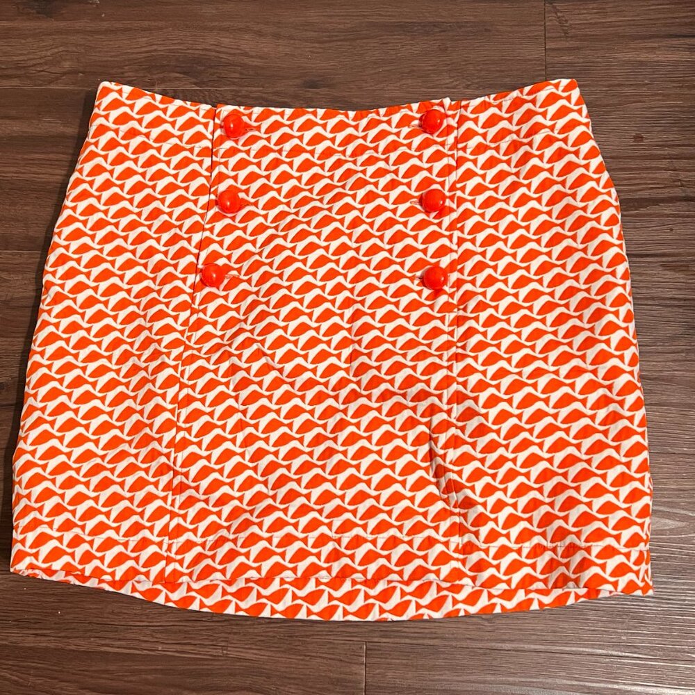 Vineyard Vines Geo Fish Jacquard Skirt Orange Red Sailor Button Short Mini